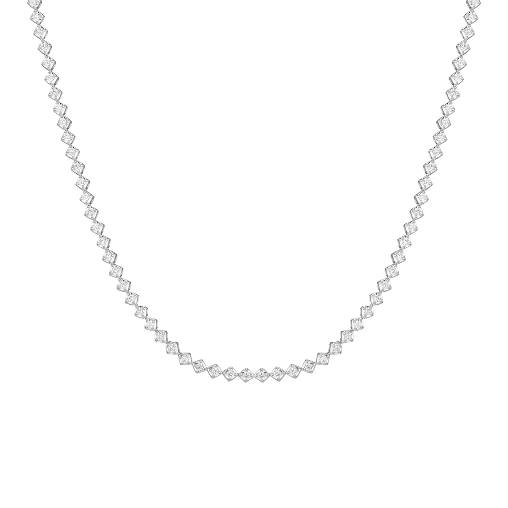 Petite Lab Grown Diamond Tennis Necklace - 16" Sterling Silver