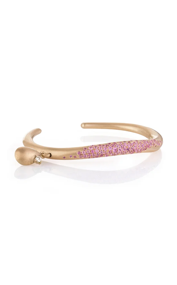 Wave of Joy 18K Yellow Gold Diamond and Pink Sapphire Cuff