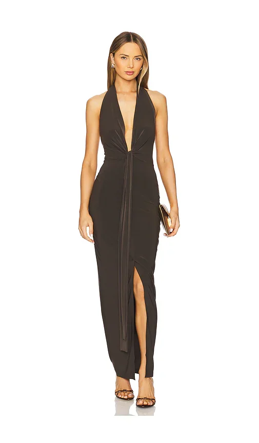x REVOLVE Tie Front Halter Gown Norma Kamali