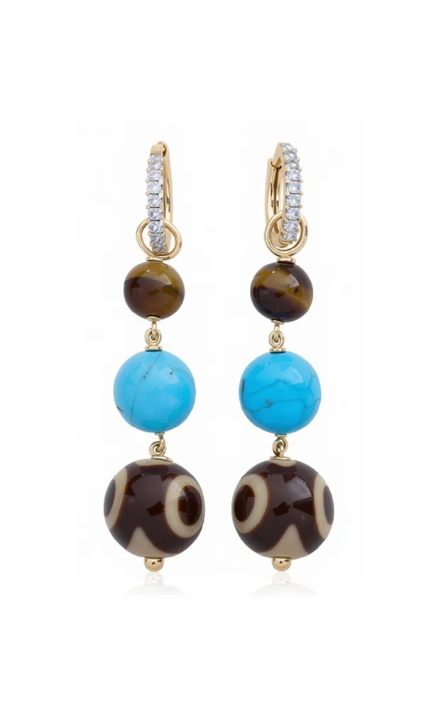 18K Yellow Gold Multi-Stone Hoop Earrings