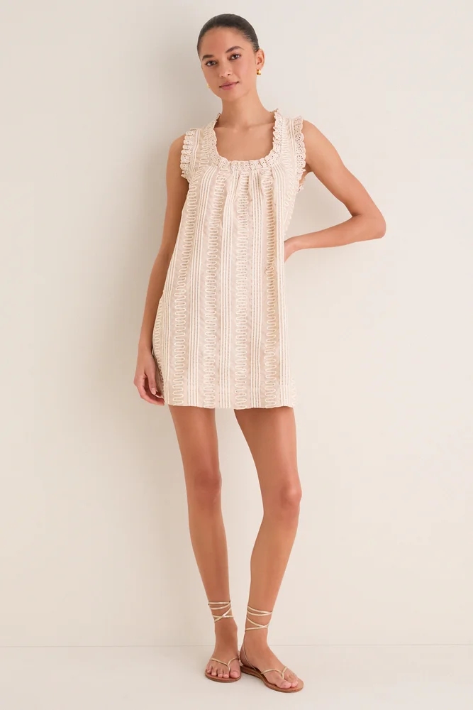 Tan & Cream Applique Valerie Mini Dress