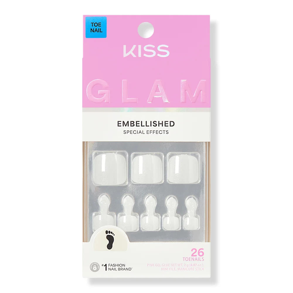 Kiss Glam Embellished Short Squoval Press On Toenails