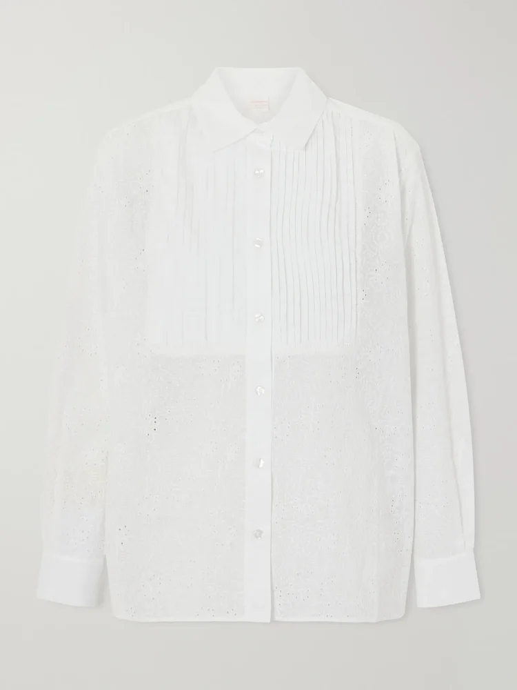 Arabelle pleated broderie anglaise cotton shirt