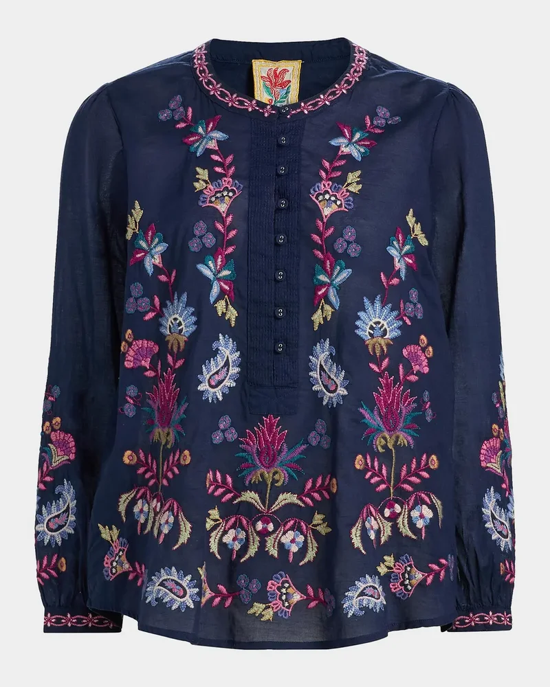 Kesia Embroidered Cotton Henley Blouse