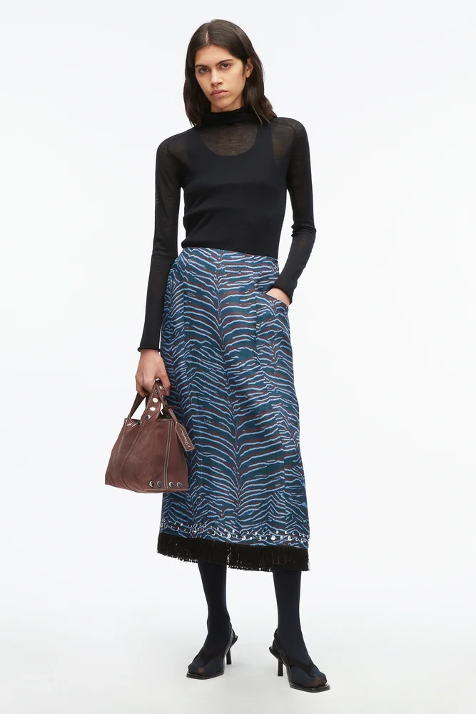 Abstract Tiger Embellished Midi Skirt
