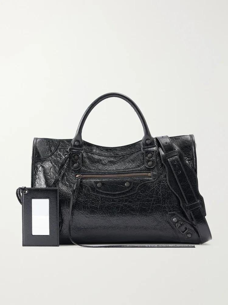 Balenciaga Le City medium embellished crinkled-leather shoulder bag