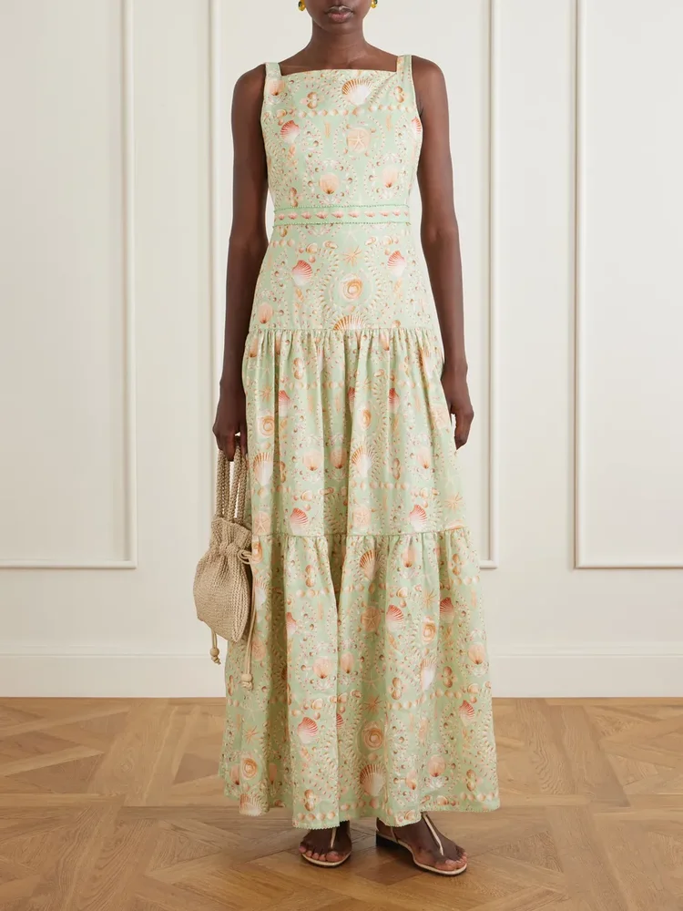 Abeja Playa printed linen maxi dress