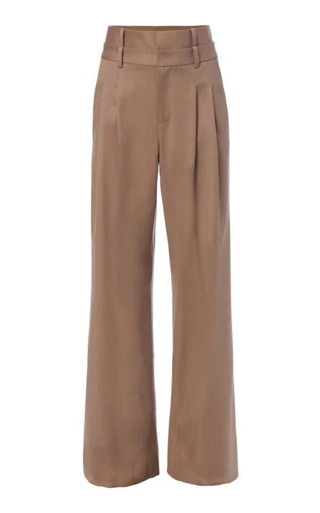 Double Waistband Wool Wide-Leg Pants
