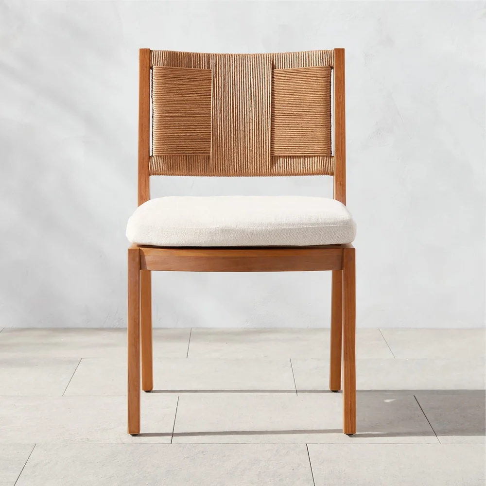 Roc Teak and Rattan Dining Chair with Ivory Sunbrella Cushion