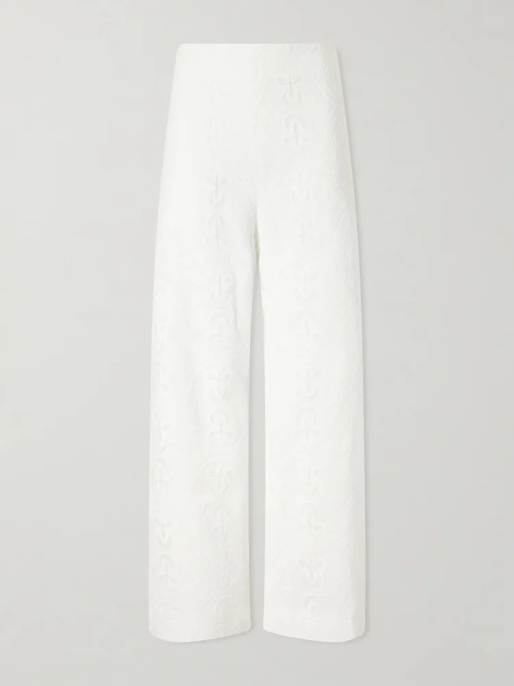 Nynette floral-embroidered cotton-blend wide-leg pants
