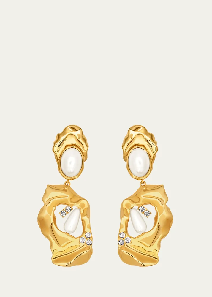Hammered Pearly Large Drop Earrings