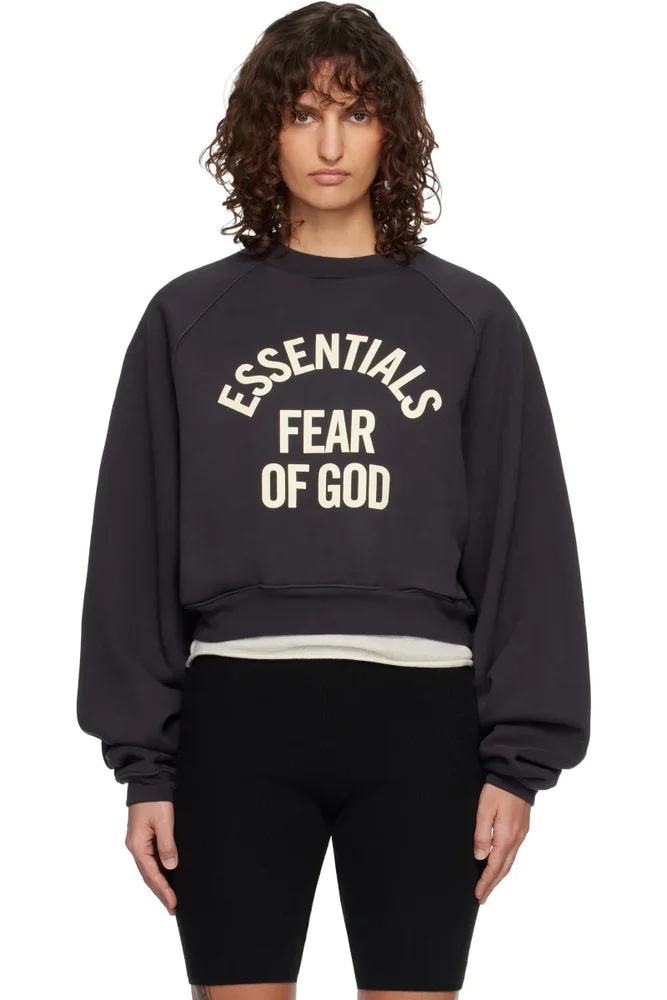 Black Campus 90's Cropped Raglan Sweatshirt
