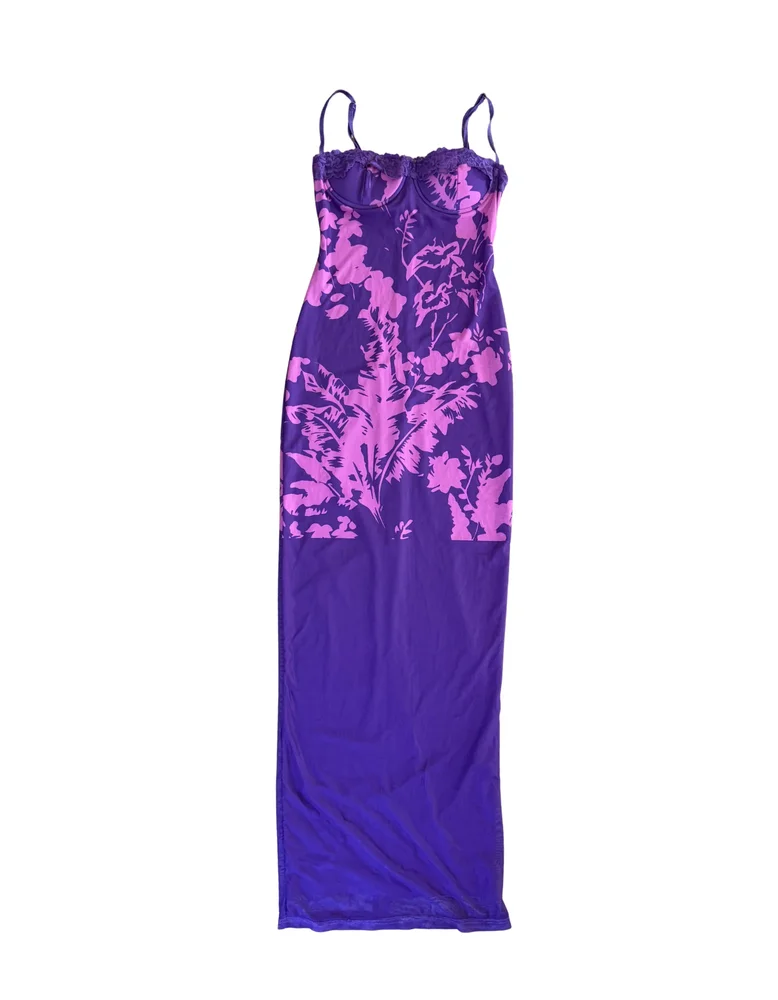 Finesse Purple Floral Corset Maxi Dress - S
