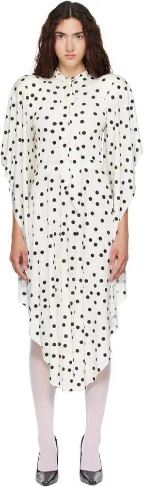 White Round Shoulder Midi Dress
