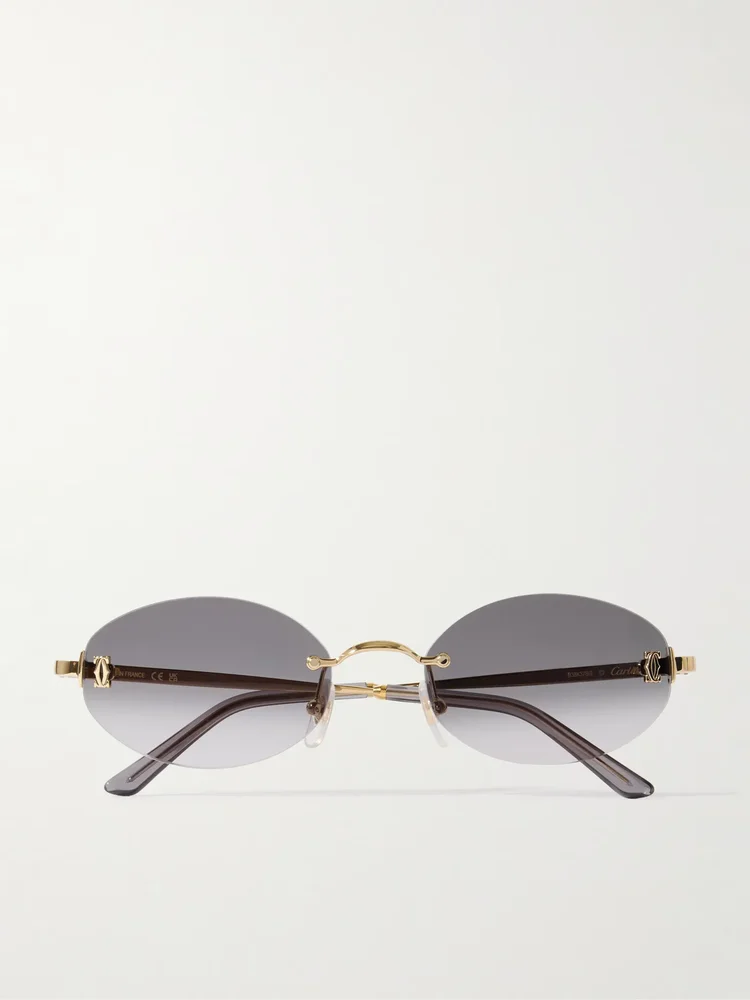 Double C rimless oval-frame gold-tone sunglasses