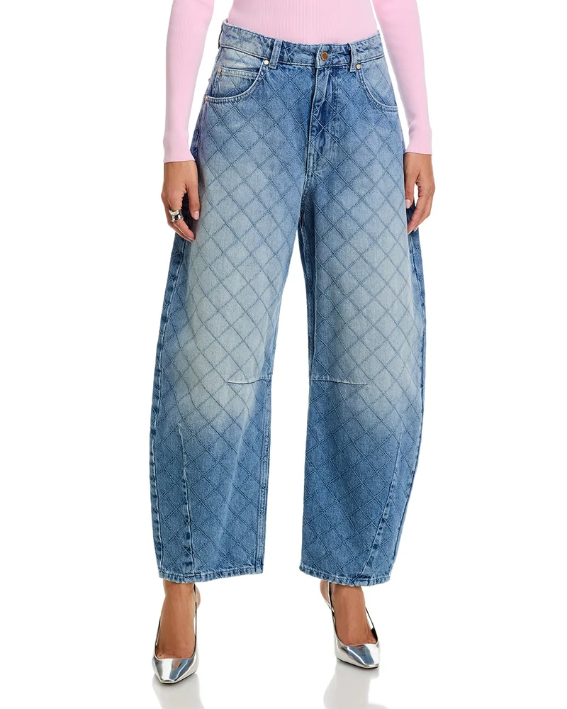 High Rise Barrel Leg Jeans in Aquamarine