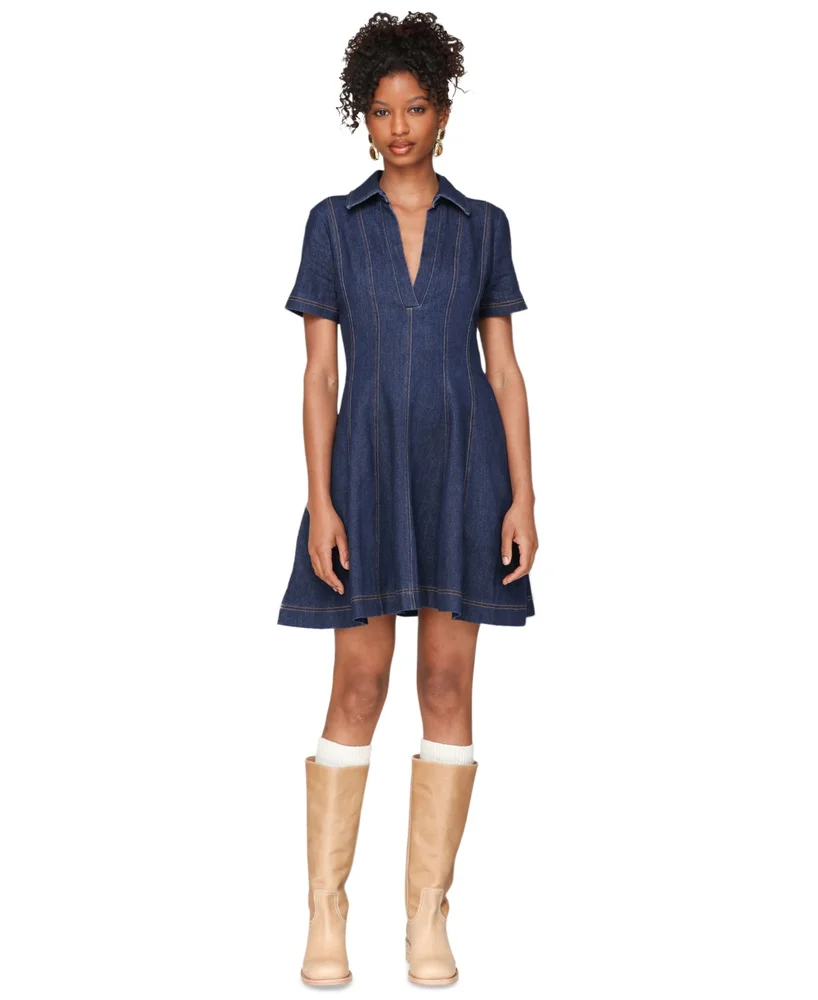 Denim Collared Fit and Flare Mini Dress