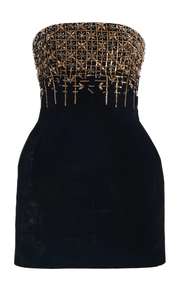 Silk-Blend Embellished Mini Dress