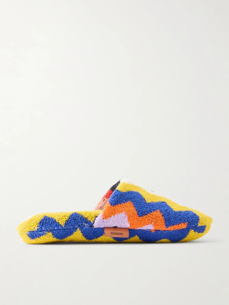 Striped cotton-terry slippers