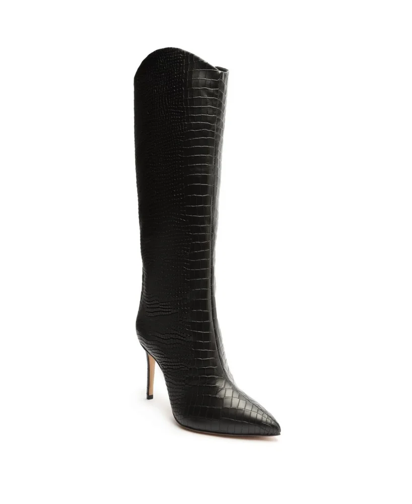 Maryana Crocodile-Embossed Knee High Stiletto Boots