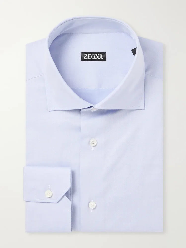 Cutaway-Collar Cotton-Blend Twill Shirt