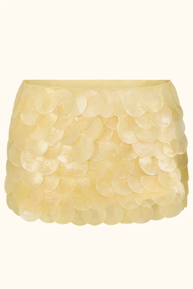 Zeïa Low Rise Mini Skirt ~ Butter Yellow Mother of Pearl – Idáh