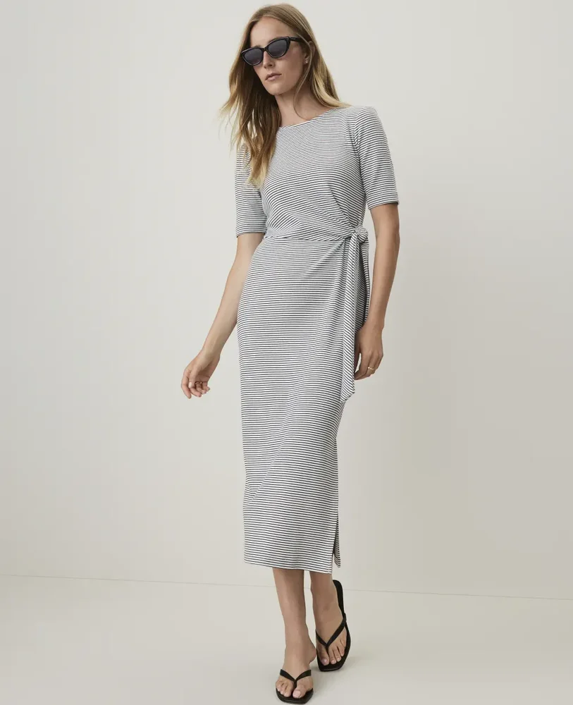 Weekend Striped Tie Waist Midi Dress