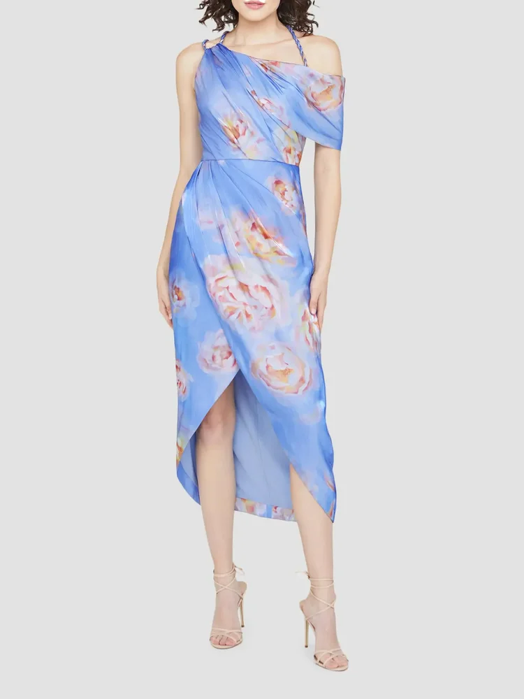 Yannah Satin Wrap Cocktail Midi-Dress