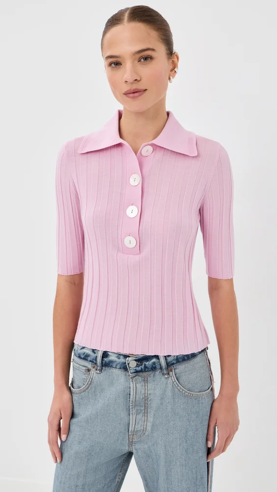 Sugarman Short Sleeve Polo Knit Top