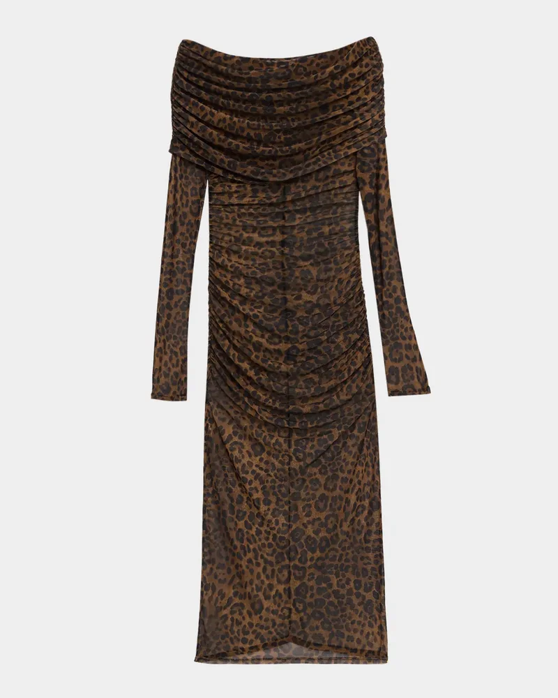 Bodycon Leopard-Print Mesh Midi Dress