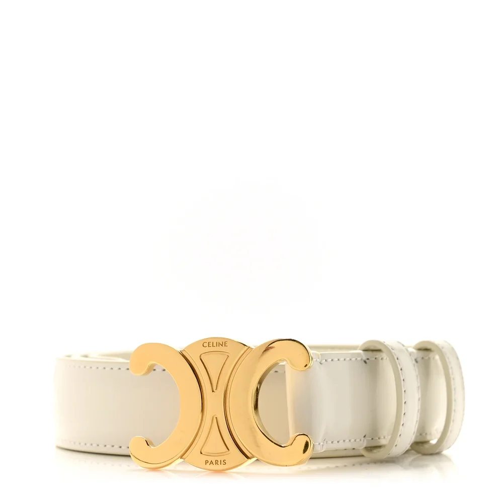 Pre-Owned Taurillon Triomphe Medium 25mm Belt in Rice