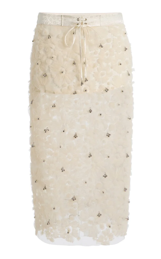Siam Floral-Appliquéd Tulle Midi Skirt