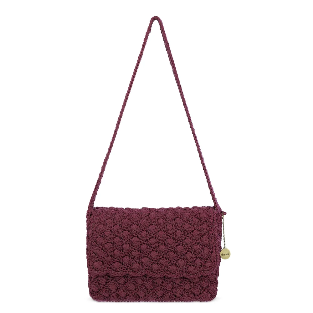 Marlow Flap Shoulder Bag, Hand Crochet, Black Cherry Shell