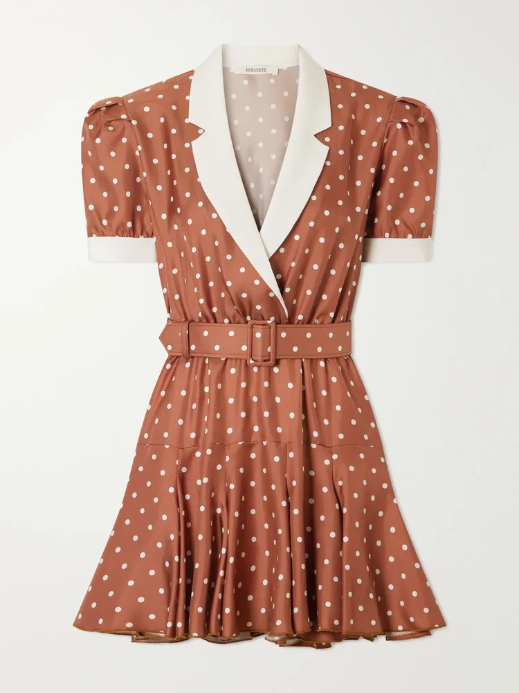 Belted polka-dot silk midi dress