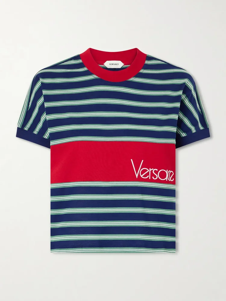 logo embroidered striped cotton jersey t shirt