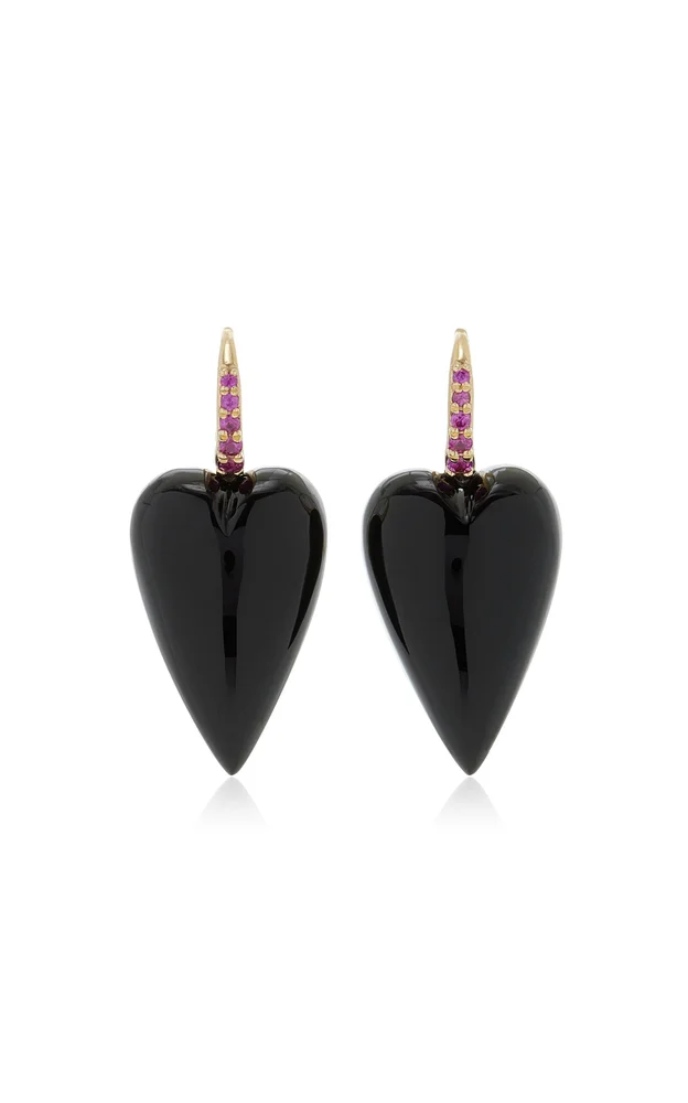 14K Yellow Gold Ruby And Onyx Earrings