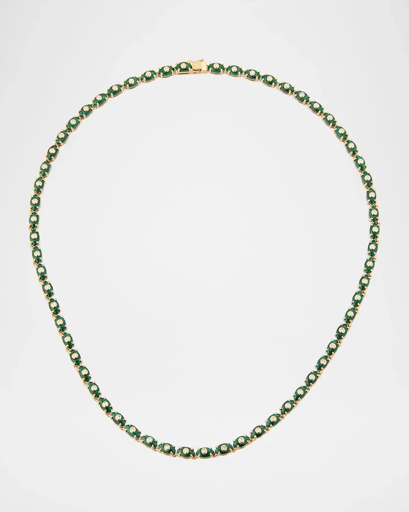 Tiny Carved Malachite Evil Eye Necklace with Diamonds