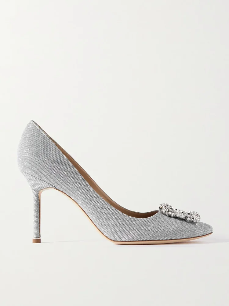 Hangisi 90 crystal-embellished glittered satin pumps