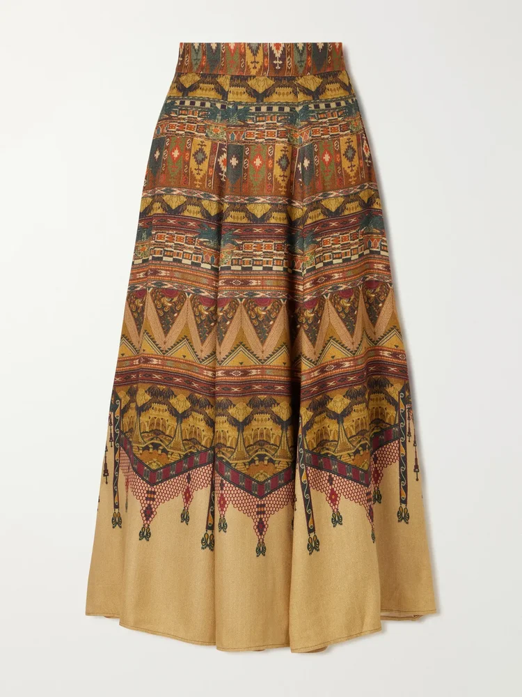 Kendal Desert printed woven silk-blend maxi skirt