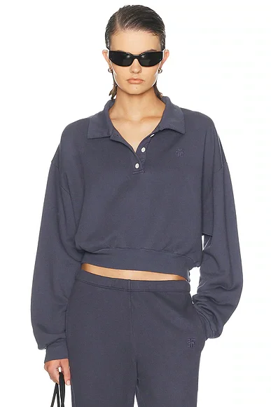 Cropped French Terry Polo Sweatshirt