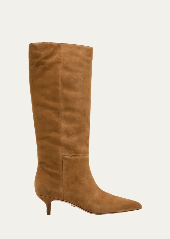 Lisa Suede Kitten-Heel Knee Boots
