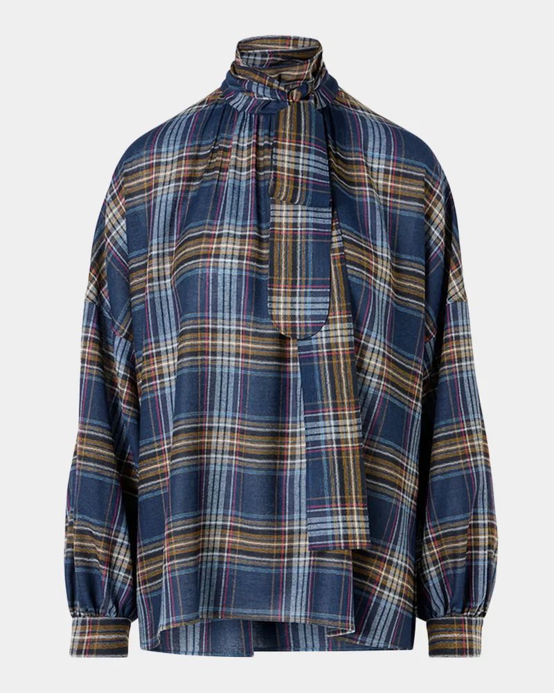 Checked Wool-Blend Blouse