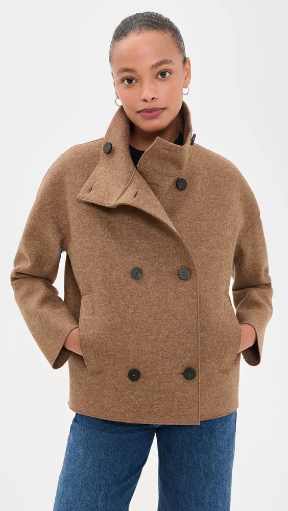 Cropped Pressed Wool Funnel Jacket