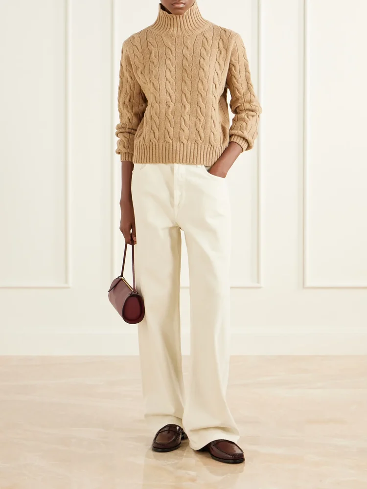 Cable-knit wool and cashmere-blend turtleneck sweater