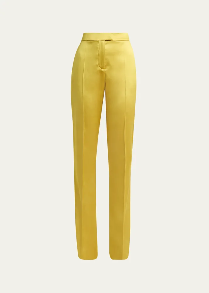 High-Rise Satin Straight-Leg Trousers