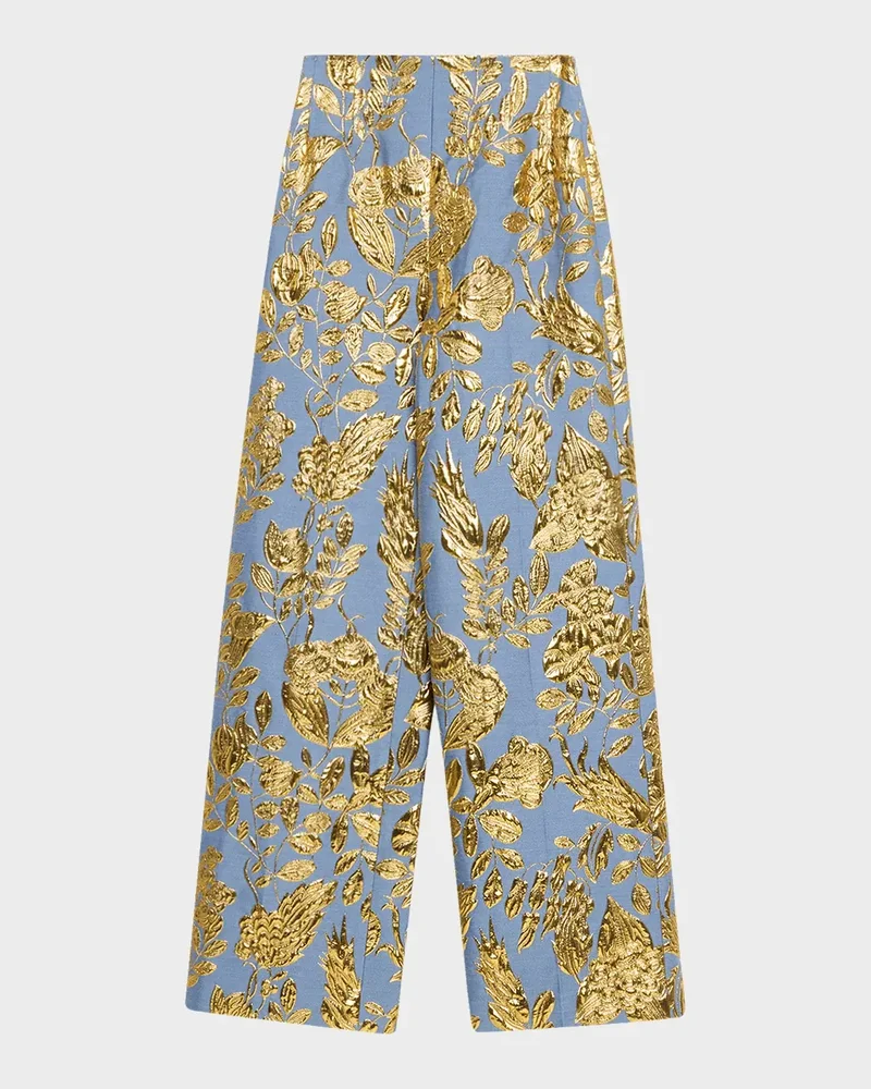 Metallic Floral Fil Coupe Wide-Leg Trousers