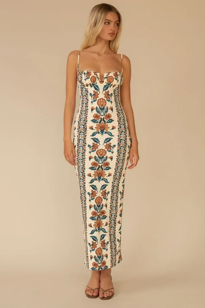 Montce Winona Floral Petal Long Slip Dress