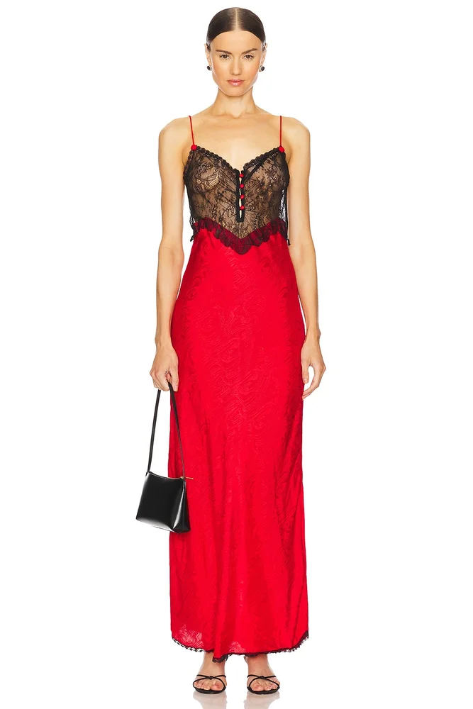 Lace Trimmed Slip Dress - poppy