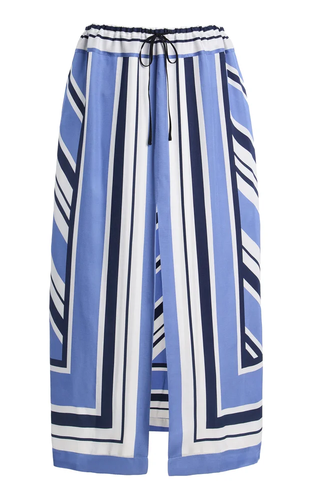 Exclusive Striped Twill Midi Drawstring Skirt
