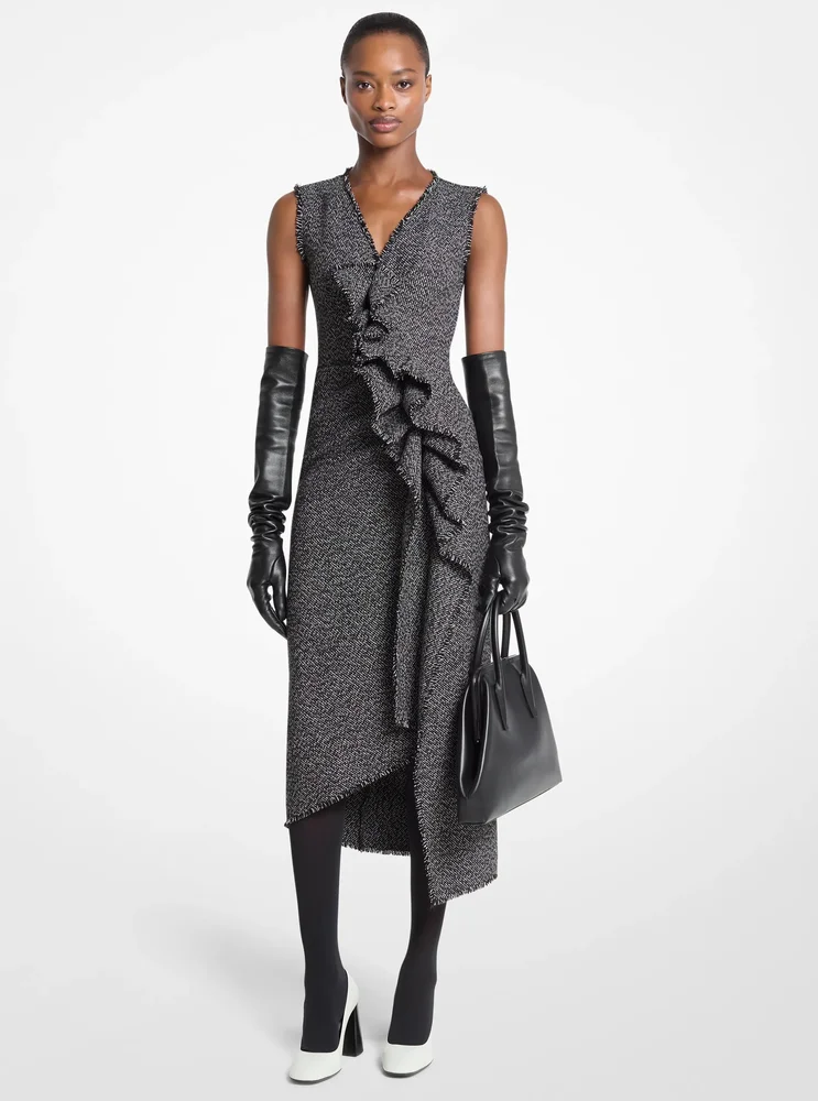 Frayed Crosshatch Tweed Sheath Dress